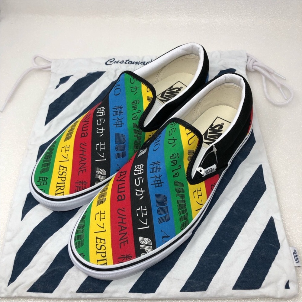 VANS Sneakers Spirit Design Slip-On Colorful Language Print Men’s Size 10.5 - Picture 12 of 12